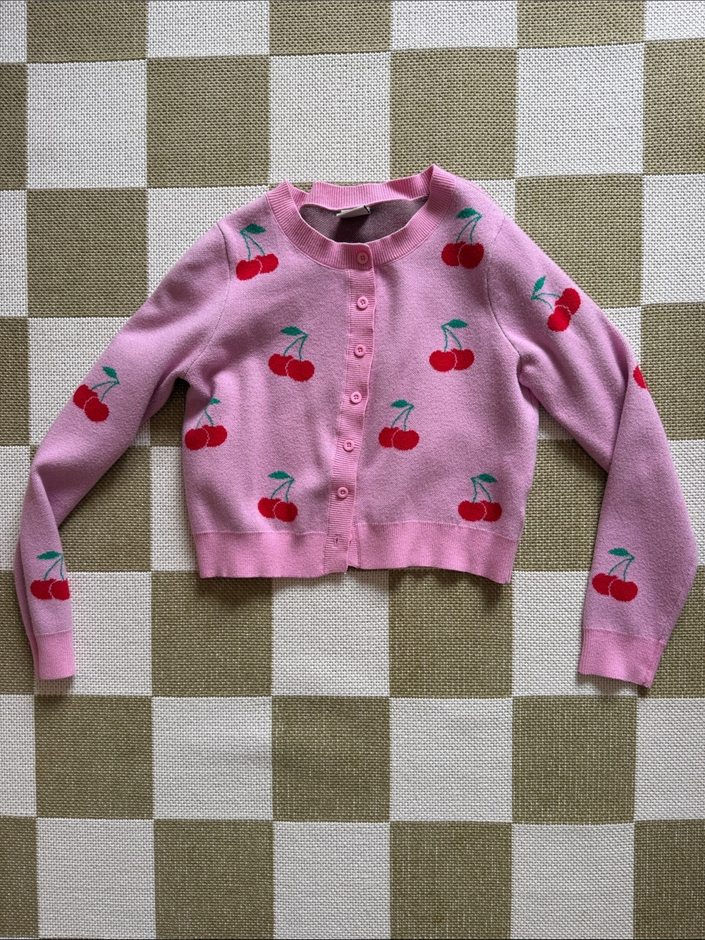 Pink Cherry Knit Cropped Cardigan